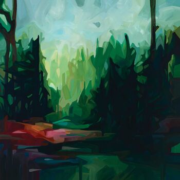 Carte de vœux artistique | Peinture forestière abstraite | Bois profonds 3