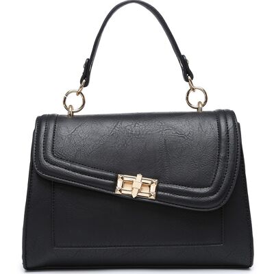 Nuevo bolso bandolera Bolso con asa de calidad Bolso de hombro con cremallera principal Cuero vegano de PU -A36865 negro