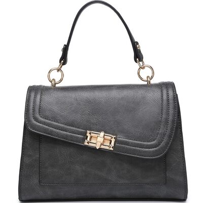 Nuevo Bolso bandolera para mujer Bolso con asa de calidad Bolso de hombro con cremallera principal Cuero de PU vegano - A36865 gris