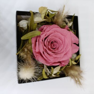 old pink eternal rose in black box, pink glitter