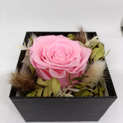pink eternal rose in silver glitter black box