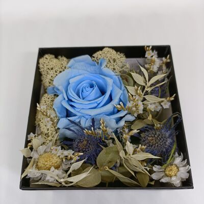 blaue ewige Rose in silberner Glitzerbox