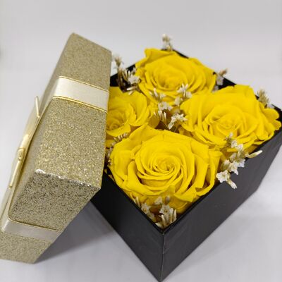 rose éternelle jaune dans boite