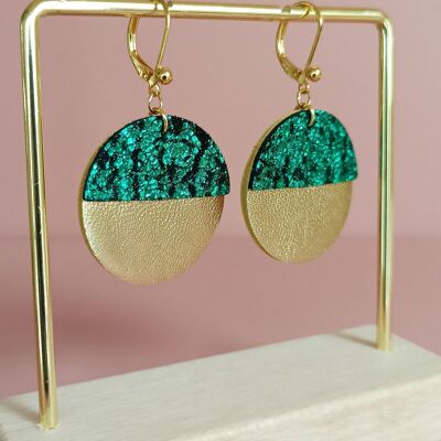 MOON OR Ohrringe aus metallischem grünem Leder und goldenem Leder