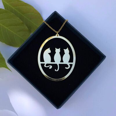 Collana lunga di gioielli Collana di gatti in oro o argento con gatti appollaiati