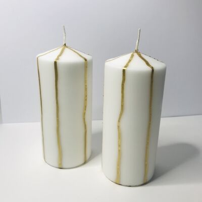 1 block candle XL, STEARINE, white*gold 6.7x15