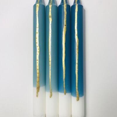 1 grosse bougie stick dip dye stéarine or*pétrole*turquoise