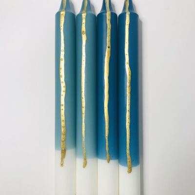 1 grosse bougie stick dip dye stéarine or*pétrole*turquoise