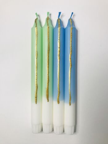 1 grande bougie bâton dip-dye stéarine or*bleu*vert 1