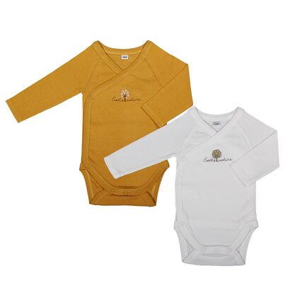 Lot de 2 Bodies Manches Longues 12 mois Ambre/Blanc