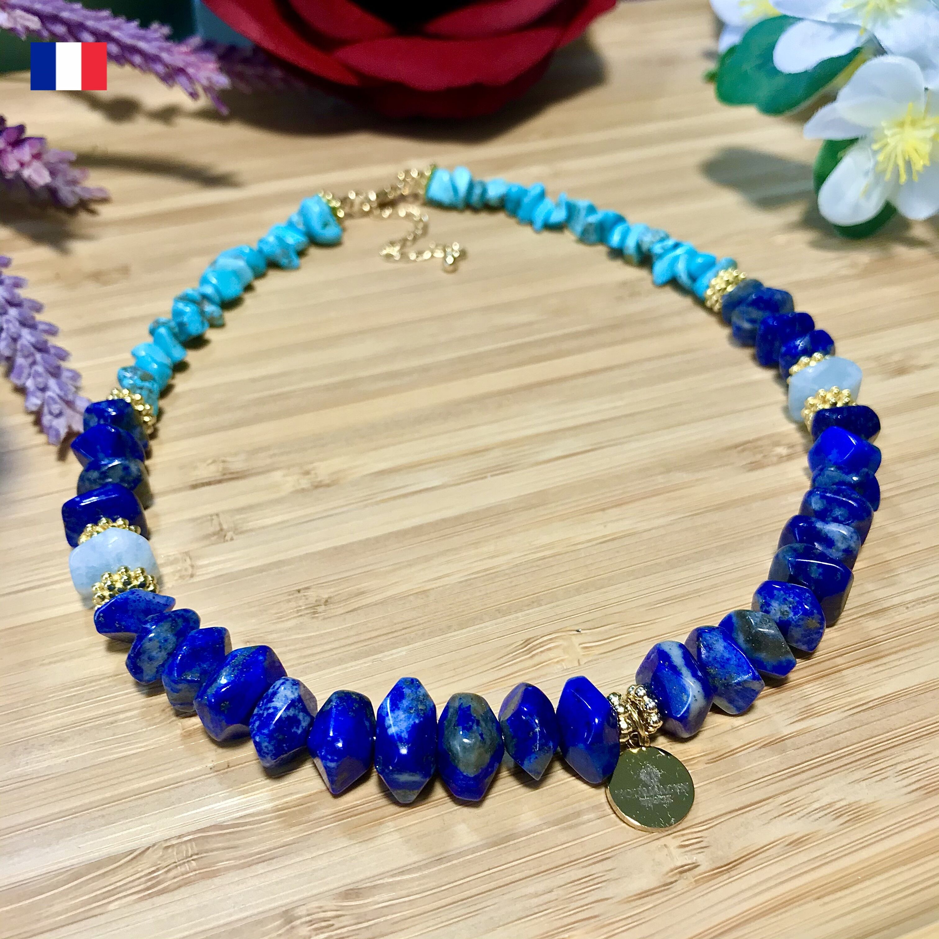 Lapis Lazuli and Brushed Gold Disc Bead Necklace | AMNH Store