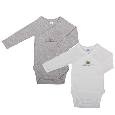 Lot de 2 Bodies Manches Longues 6 mois Gris/Blanc