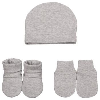 Set moufle/chausson/bonnet 3 mois Gris