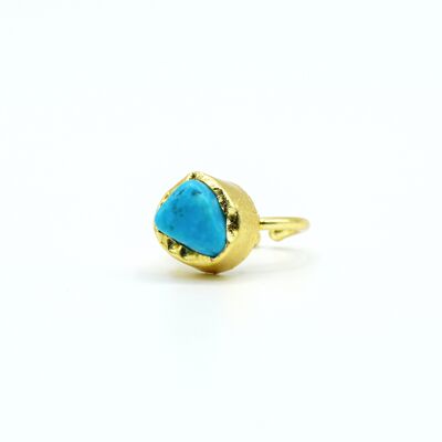 Golden women's ring with Turquoise stone.   Adjustable, jewelry.   Spring.   Hand made.   Weddings, guests.