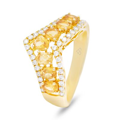 Sorprendente anello progettato con citrino giallo e zirconi naturali in argento sterling e oro 18 carati vermeil, gioielleria raffinata