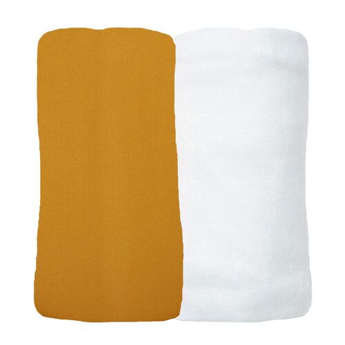 Lot de 2 Draps Housse jersey 70x140 cm Ambre/Blanc