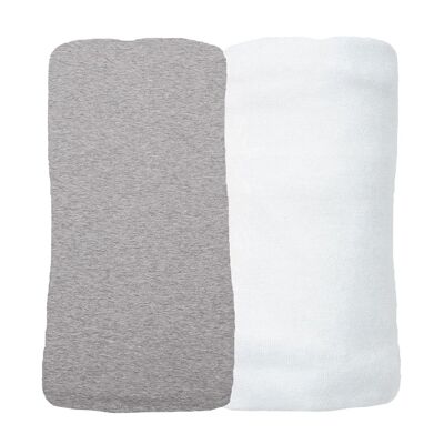 Lot de 2 Draps Housse jersey 70x140 cm Gris/Blanc