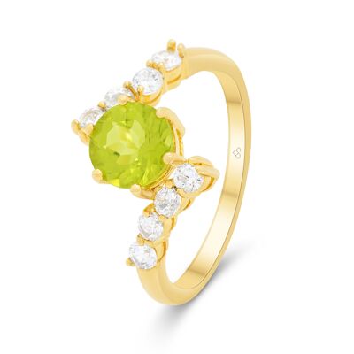 Fine Ring in Sterling Silver with Natural Green Peridot, Unique Design in 14K Gold Vermeil, Engagement Jewelry