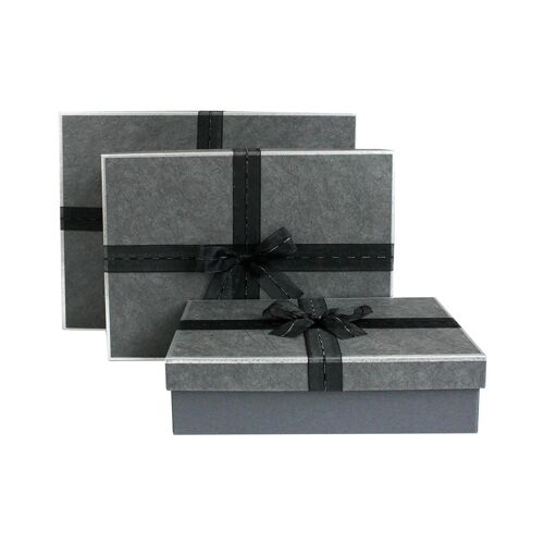 Set of 3 Dark Grey Gift Box with Dark Grey Lid, Black Ribbon