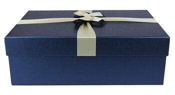 Lot de 3, boîte cadeau bleue avec couvercle, ruban de satin bleu crème 7