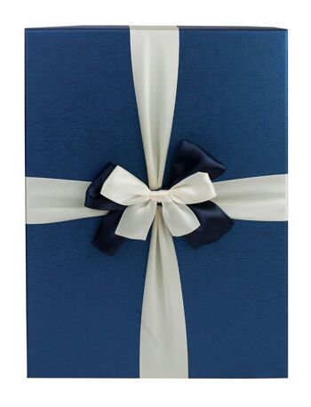 Lot de 3, boîte cadeau bleue avec couvercle, ruban de satin bleu crème 8
