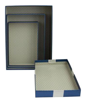 Lot de 3, boîte cadeau bleue avec couvercle, ruban de satin bleu crème 9