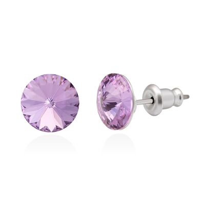 Crystal stud earrings with titanium pin, color lilac crystal