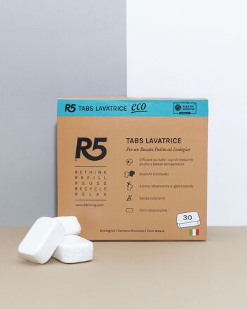 R5 Eco Tabs Machine à laver - 30 pastilles = 30 lavages - action antitache - FABRIQUÉ EN ITALIE 1