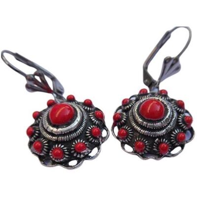 Earrings Dutch button RED, Zeeuwse knoop earhooks