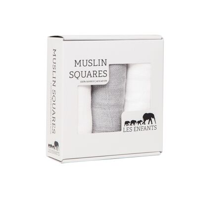 Les Enfants Muslin Squares Grigio/Bianco