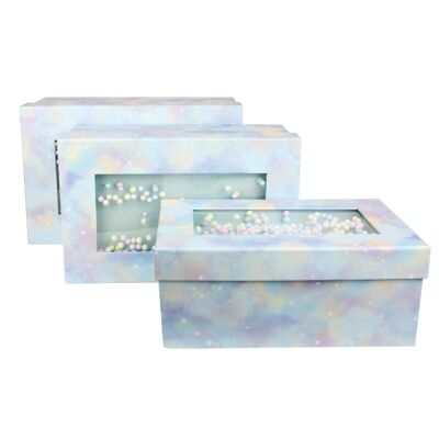 Set of 3 Rectangle Blue Gift Box, MultiColour Ball Lid