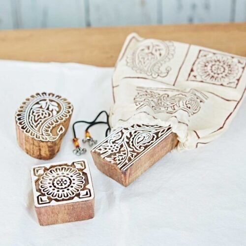 Three Assorted Carved Wooden Printing Blocks