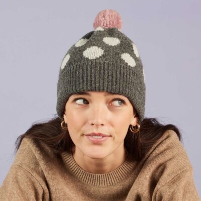 Berretti e cappelli con pompon in lana d'agnello CAPPELLO BOBBLE - grigio macchie