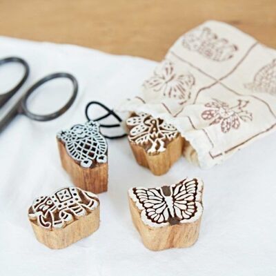Four Animal Design Carved Wooden Printing Blocks