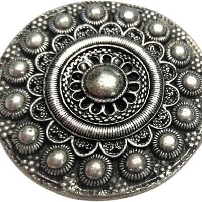 Brooch large, 5 cm diameter "Zeeuwse knop" Dutch button, silverplated designersquality