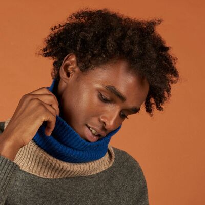 Collezione Lambswool Snood BLOCK - blu marino e marrone chiaro