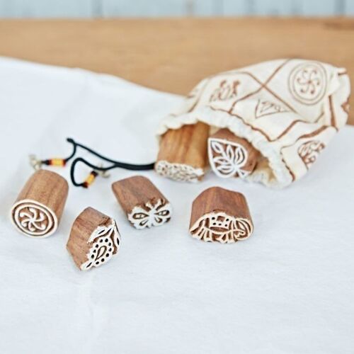 Six Assorted Design Carved Wooden Printing Blocks