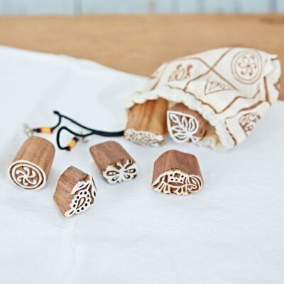 Six Assorted Design Carved Wooden Printing Blocks