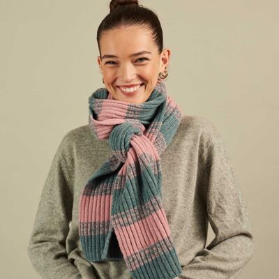 Collection Echarpe Lambswool MARL STRIPE - vert d'eau/rose