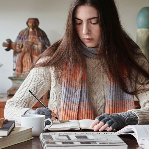 Lambswool Scarf Collection MARL STRIPE - peach & concrete