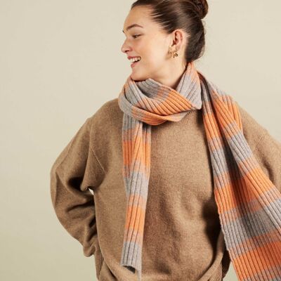 Lambswool Scarf Collection MARL STRIPE - peach & concrete