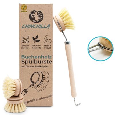 Beech wood washing-up brush incl. 3 interchangeable heads | Made in the Black Forest