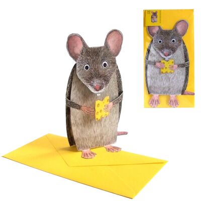 Ratón de tarjeta animal 3D con queso