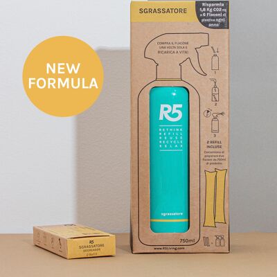 R5 Kit Sgrassatore | 2 Refill e 1 flacone 750 ml - MADE IN ITALY