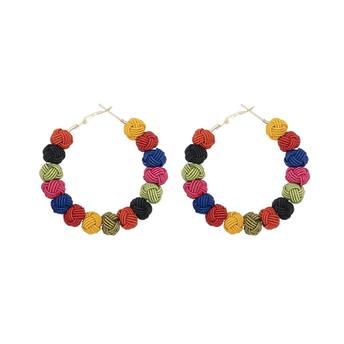 Aretes grandes de aro con nudo tejido de arcoíris de otoño