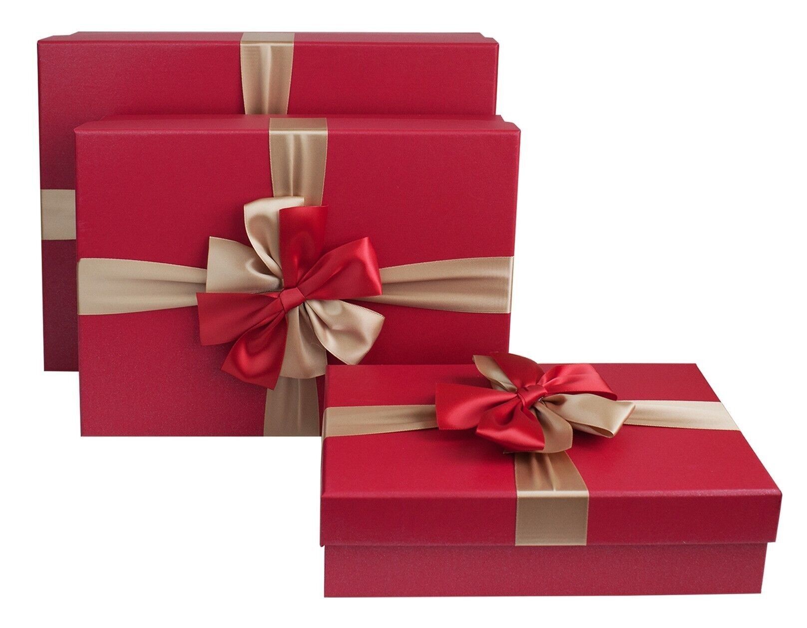 Juego de 3 cajas de regalo, caja roja con tapa, cinta roja dorada