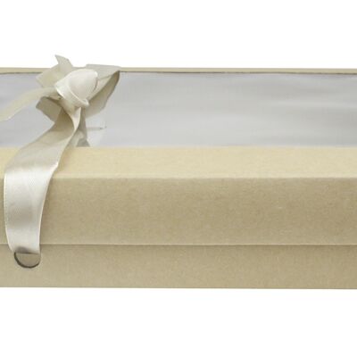 Pack of 12 Brown Kraft Box with Clear Lid and Satin Ribbon
