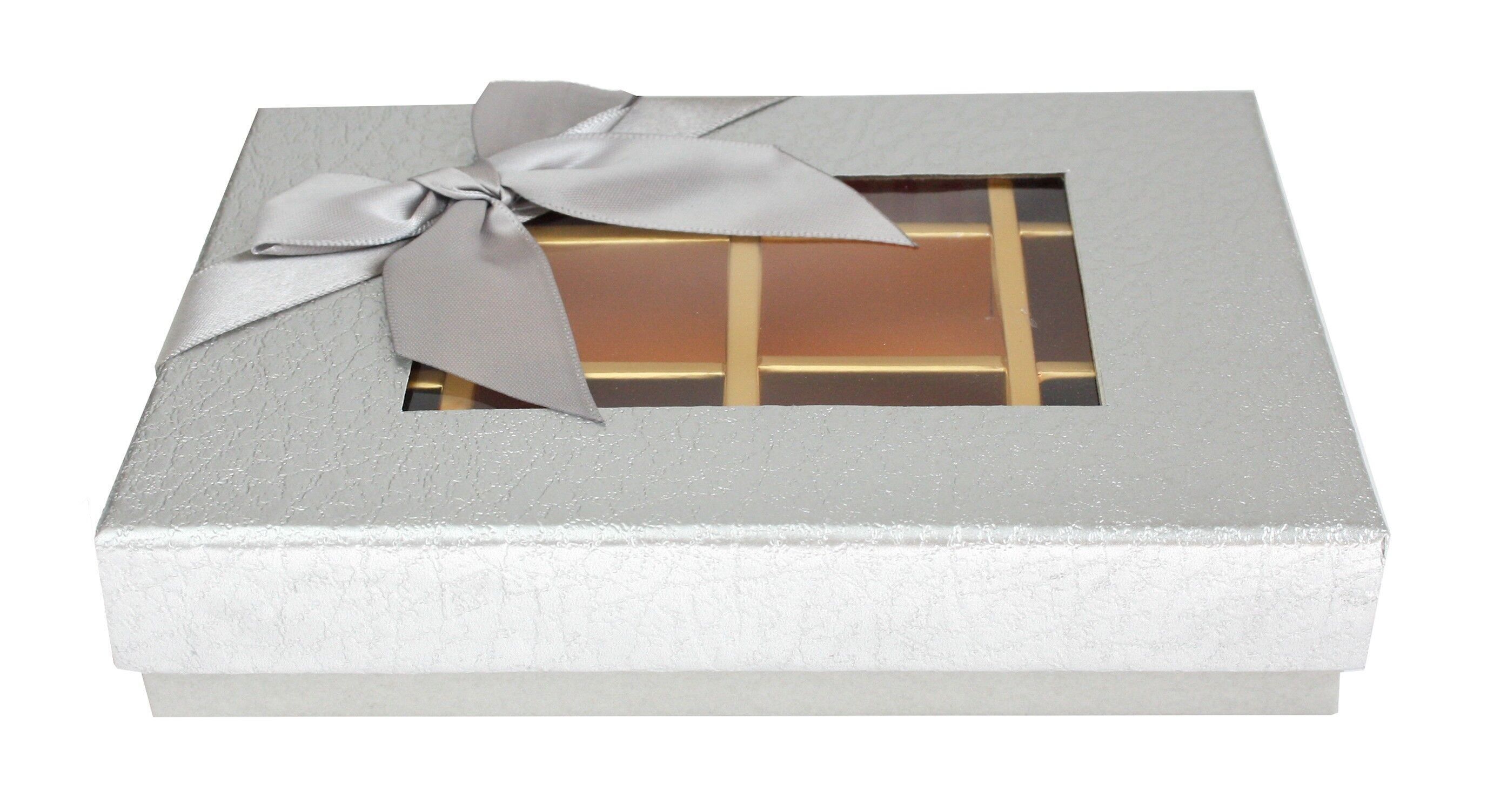 Rectángulo 12 Compartimentos Plata Trufa Metalizado, Lazo Plata