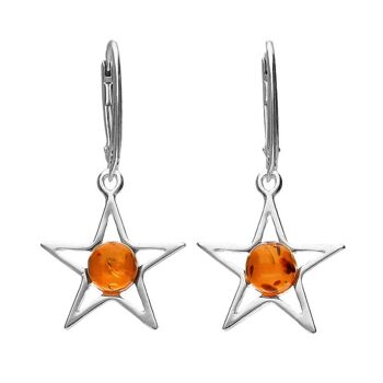 Jolies Boucles d'Oreilles Ambre Etoile