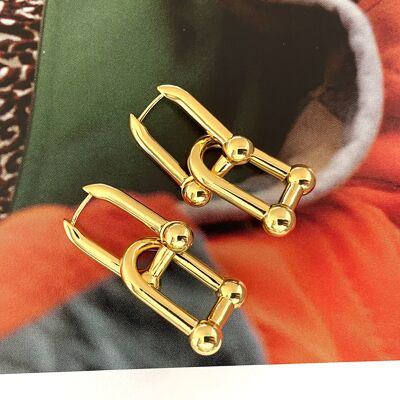 Pendientes estribo acero inoxidable oro